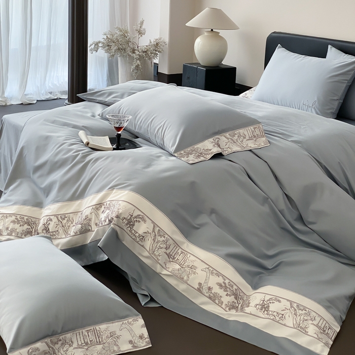 91家纺网 家纺一手货源 找家纺 云栖2025全棉纯棉长绒棉绣花四件套-浮生若梦 浮生若梦-蓝