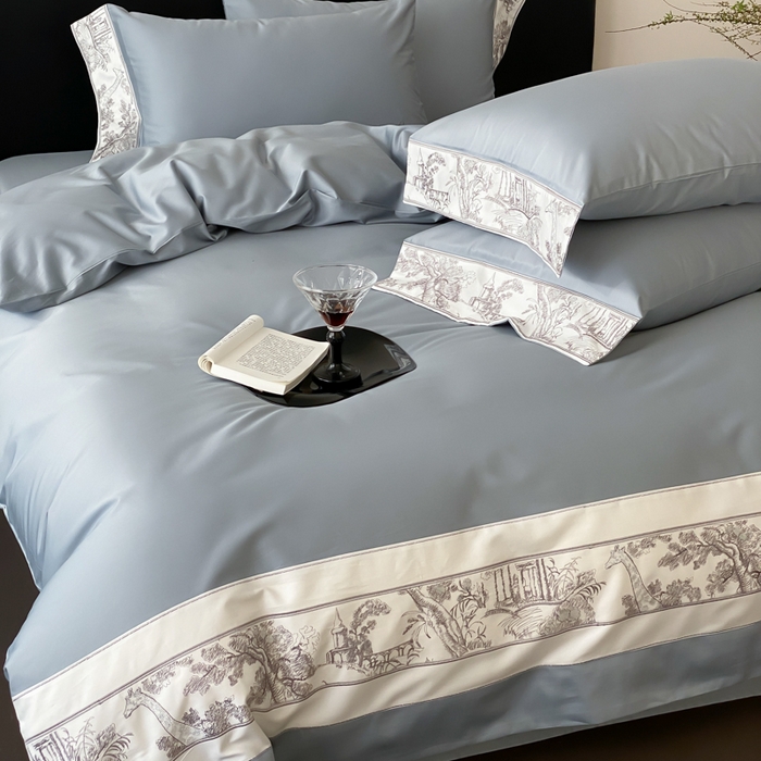 91家纺网 家纺一手货源 找家纺 云栖2025全棉纯棉长绒棉绣花四件套-浮生若梦 浮生若梦-蓝