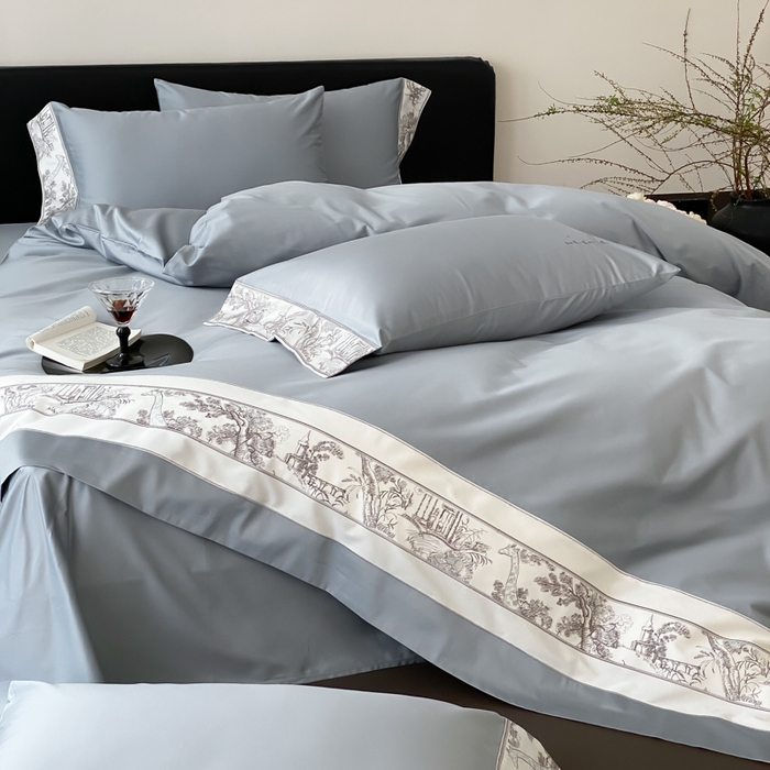 91家纺网 家纺一手货源 找家纺 云栖2025全棉纯棉长绒棉绣花四件套-浮生若梦 浮生若梦-蓝