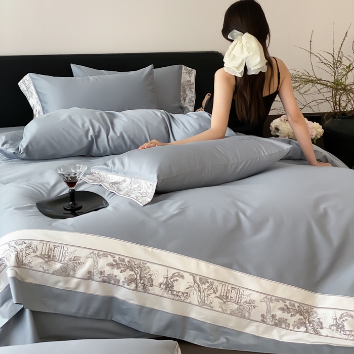 91家纺网 家纺一手货源 找家纺 云栖2025全棉纯棉长绒棉绣花四件套-浮生若梦 浮生若梦-蓝