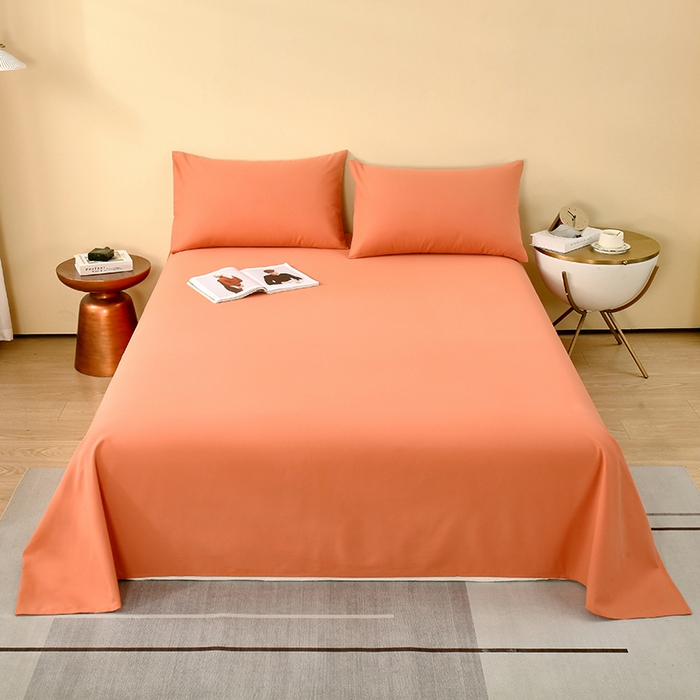  提供买家秀爆款花型不断货2025A类母婴级全棉磨毛床单纯棉磨毛床笠床单 活力橙