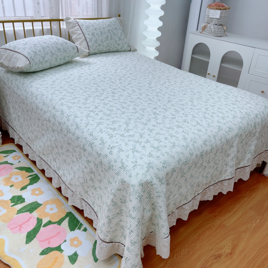 91家纺网 家纺一手货源 找家纺 暖居 2025新款法式13370高密小碎花40支全棉纯棉床盖四件套 春风里绿