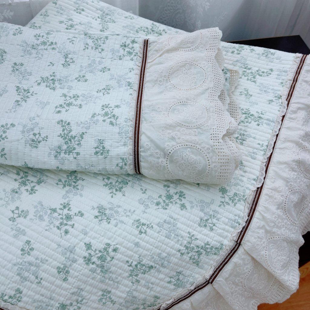 91家纺网 家纺一手货源 找家纺 暖居 2025新款法式13370高密小碎花40支全棉纯棉床盖四件套 春风里绿