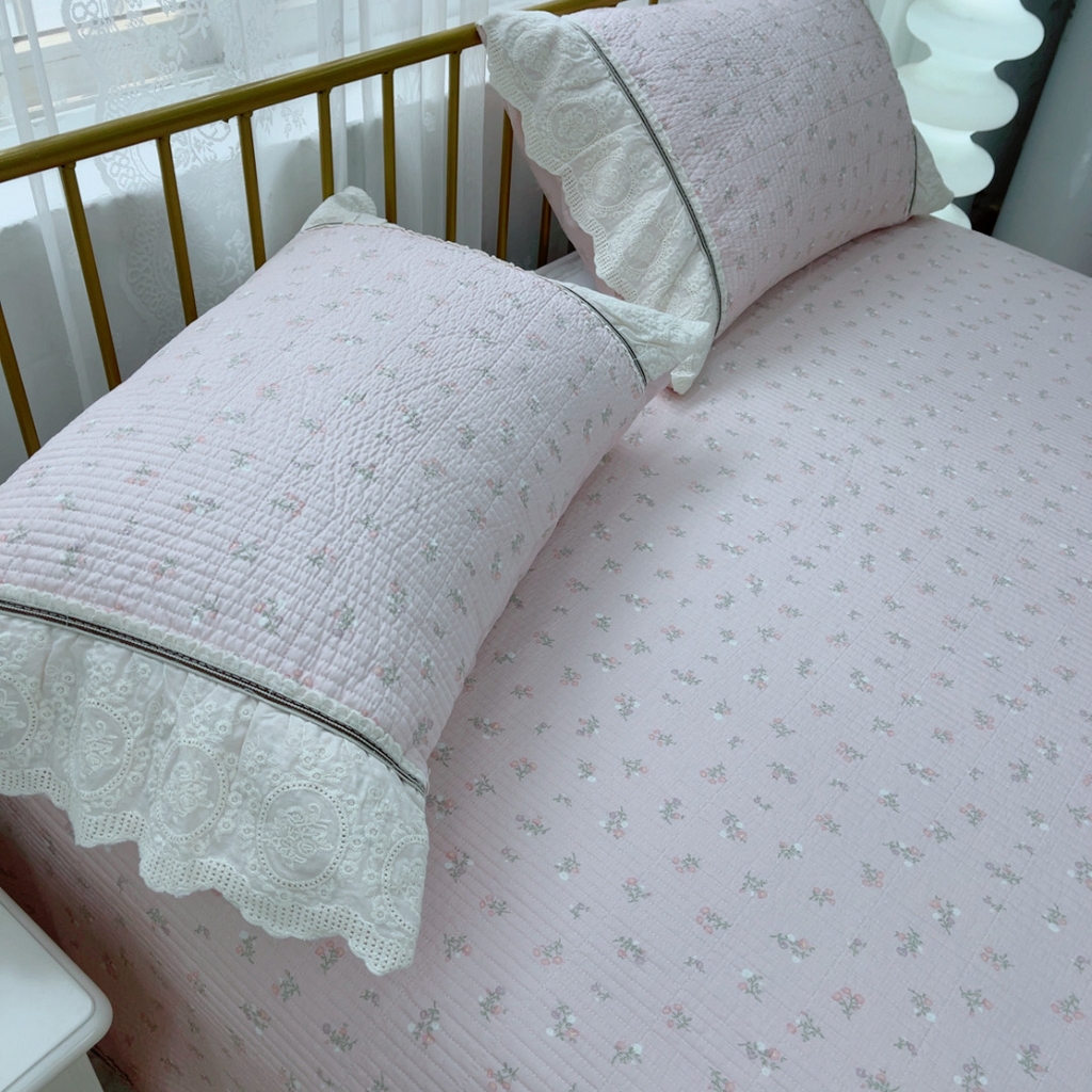 91家纺网 家纺一手货源 找家纺 暖居 2025新款法式13370高密小碎花40支全棉纯棉床盖四件套 艾琳粉