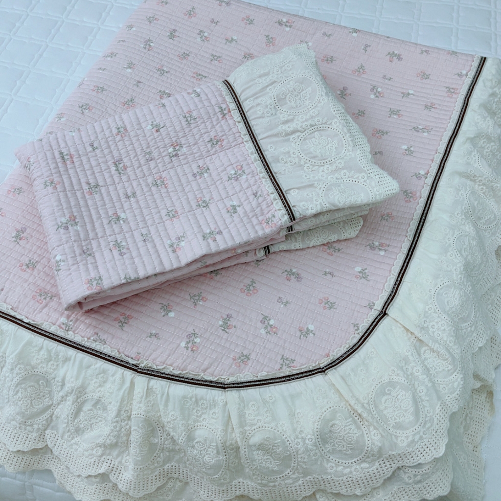 暖居 2025新款法式13370高密小碎花40支全棉纯棉床盖四件套 艾琳粉