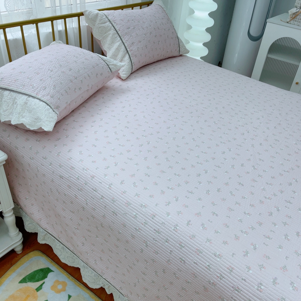 91家纺网 家纺一手货源 找家纺 暖居 2025新款法式13370高密小碎花40支全棉纯棉床盖四件套 艾琳粉