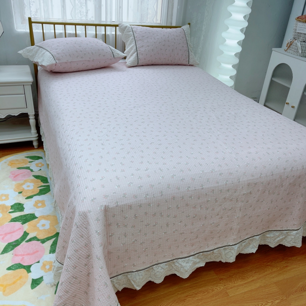 91家纺网 家纺一手货源 找家纺 暖居 2025新款法式13370高密小碎花40支全棉纯棉床盖四件套 艾琳粉