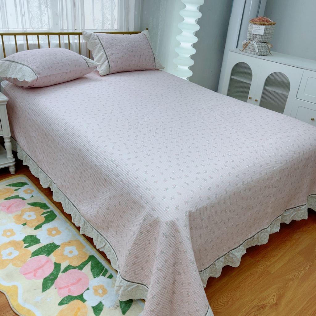 91家纺网 家纺一手货源 找家纺 暖居 2025新款法式13370高密小碎花40支全棉纯棉床盖四件套 艾琳粉