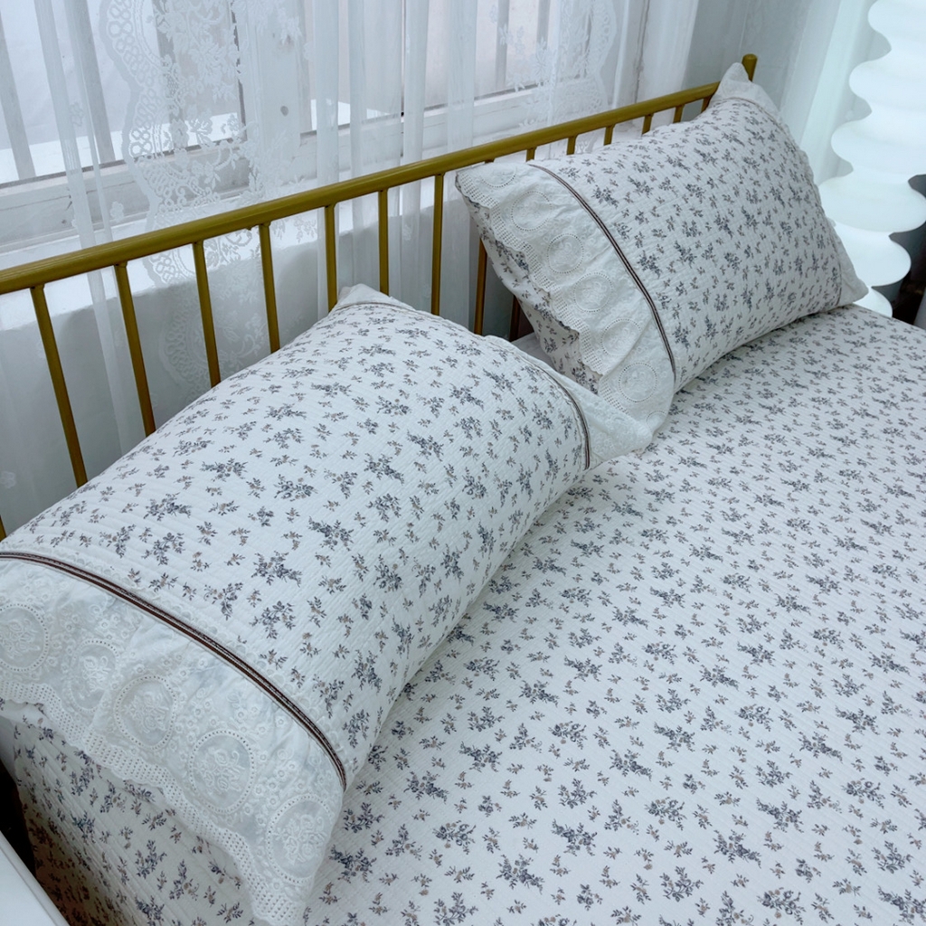 91家纺网 家纺一手货源 找家纺 暖居 2025新款法式13370高密小碎花40支全棉纯棉床盖四件套 风信子