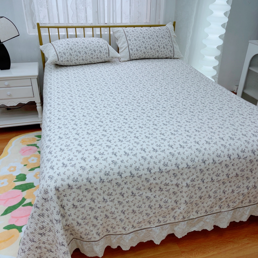 91家纺网 家纺一手货源 找家纺 暖居 2025新款法式13370高密小碎花40支全棉纯棉床盖四件套 风信子