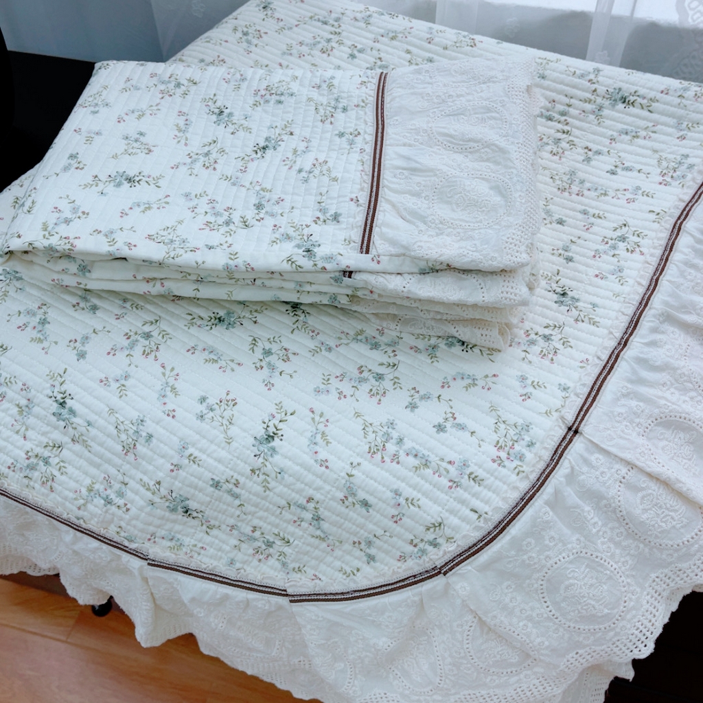 91家纺网 家纺一手货源 找家纺 暖居 2025新款法式13370高密小碎花40支全棉纯棉床盖四件套 清风林