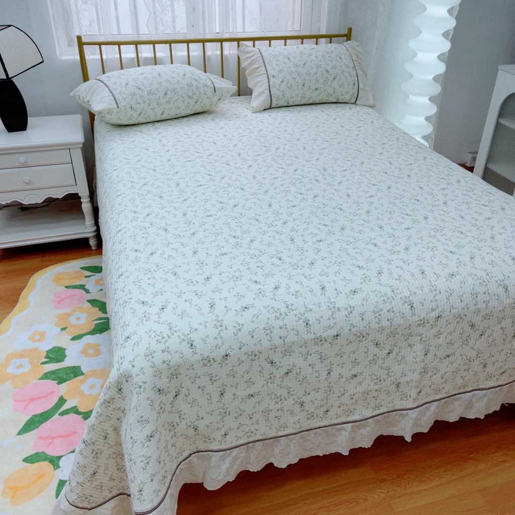 91家纺网 家纺一手货源 找家纺 暖居 2025新款法式13370高密小碎花40支全棉纯棉床盖四件套 清风林