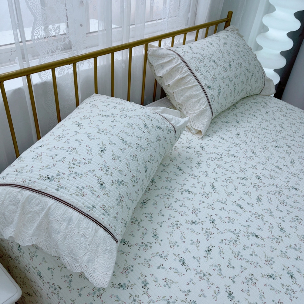 91家纺网 家纺一手货源 找家纺 暖居 2025新款法式13370高密小碎花40支全棉纯棉床盖四件套 清风林