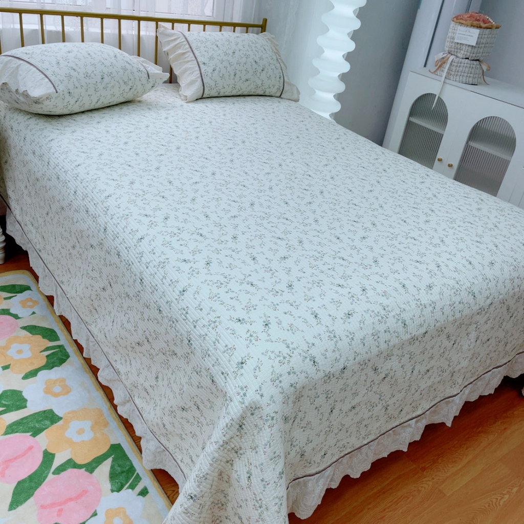 91家纺网 家纺一手货源 找家纺 暖居 2025新款法式13370高密小碎花40支全棉纯棉床盖四件套 清风林