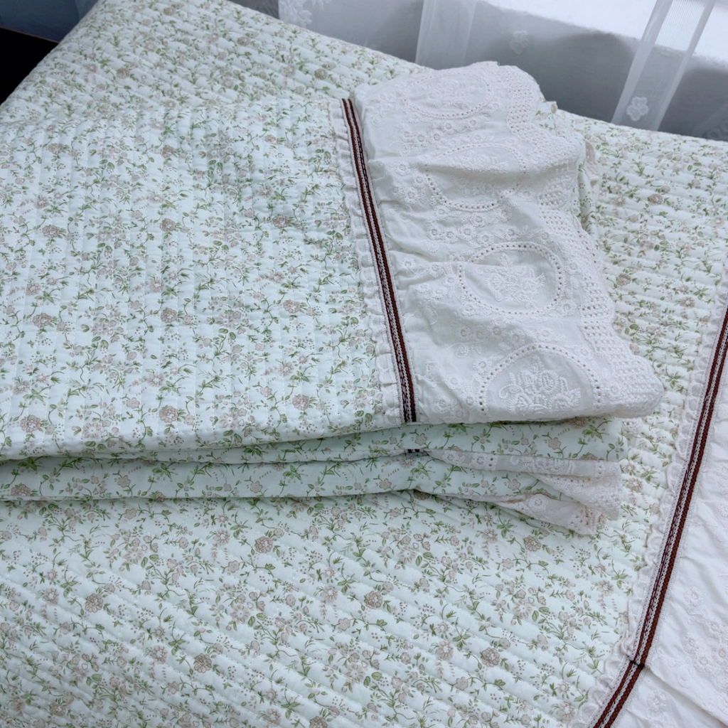 91家纺网 家纺一手货源 找家纺 暖居 2025新款法式13370高密小碎花40支全棉纯棉床盖四件套 新月