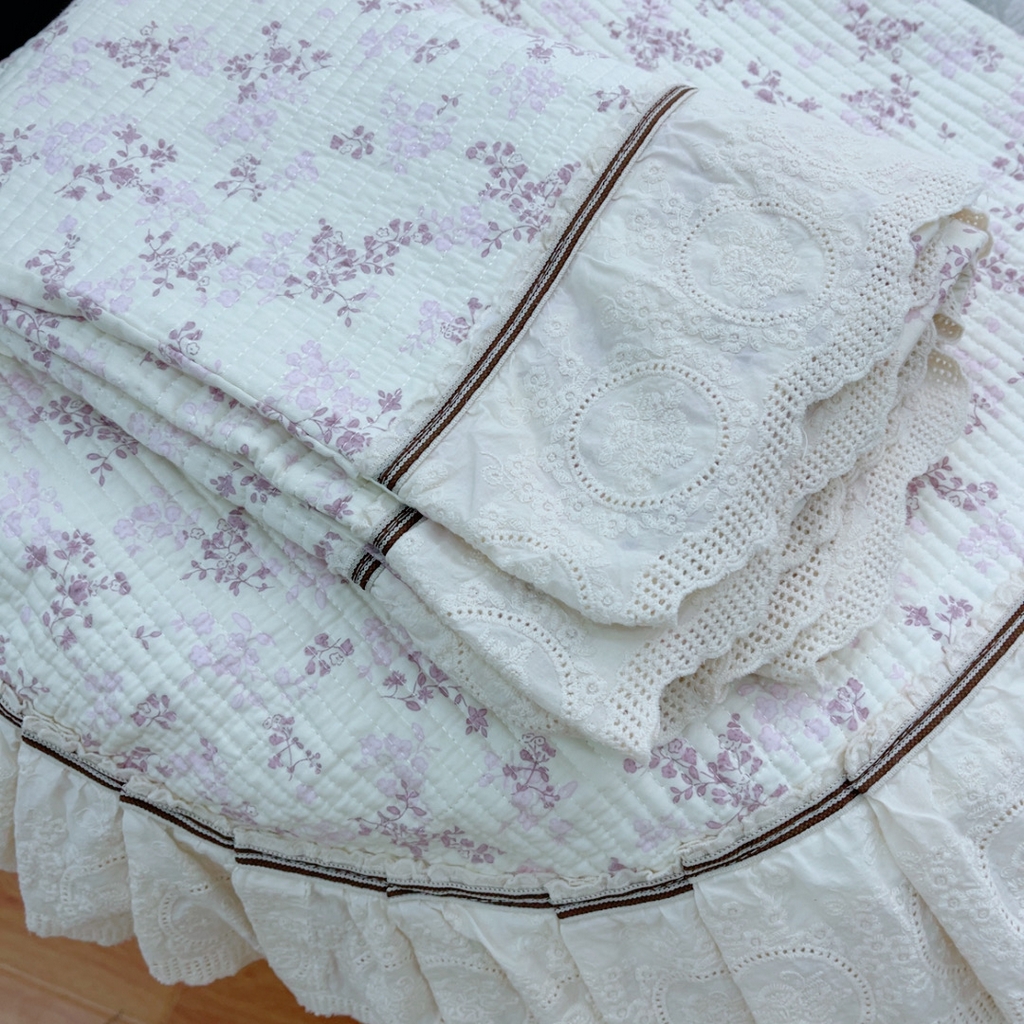 91家纺网 家纺一手货源 找家纺 暖居 2025新款法式13370高密小碎花40支全棉纯棉床盖四件套 枝子紫