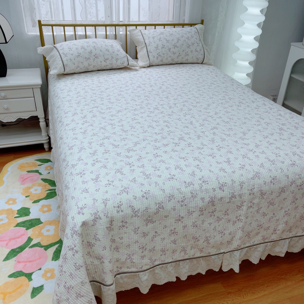 91家纺网 家纺一手货源 找家纺 暖居 2025新款法式13370高密小碎花40支全棉纯棉床盖四件套 枝子紫