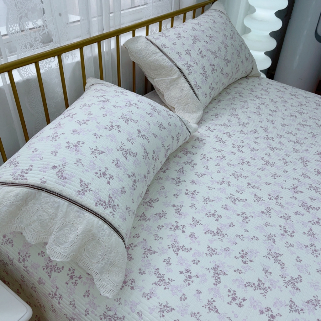 91家纺网 家纺一手货源 找家纺 暖居 2025新款法式13370高密小碎花40支全棉纯棉床盖四件套 枝子紫