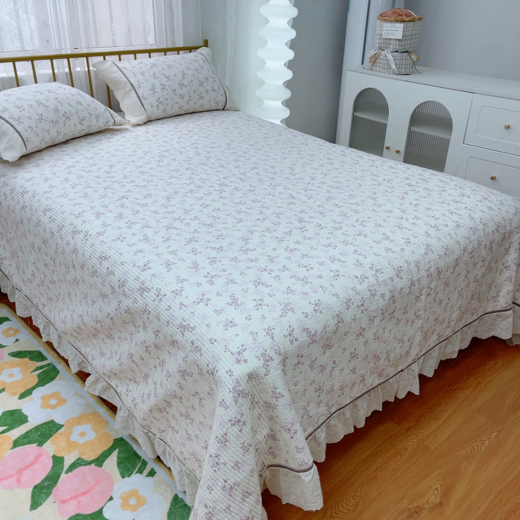 91家纺网 家纺一手货源 找家纺 暖居 2025新款法式13370高密小碎花40支全棉纯棉床盖四件套 枝子紫