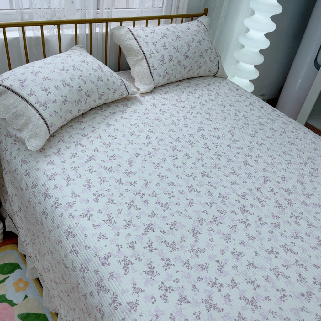 91家纺网 家纺一手货源 找家纺 暖居 2025新款法式13370高密小碎花40支全棉纯棉床盖四件套 枝子紫