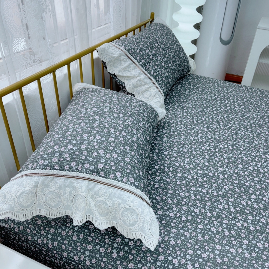 91家纺网 家纺一手货源 找家纺 暖居 2025新款法式13370高密小碎花40支全棉纯棉床盖四件套 竺蓝