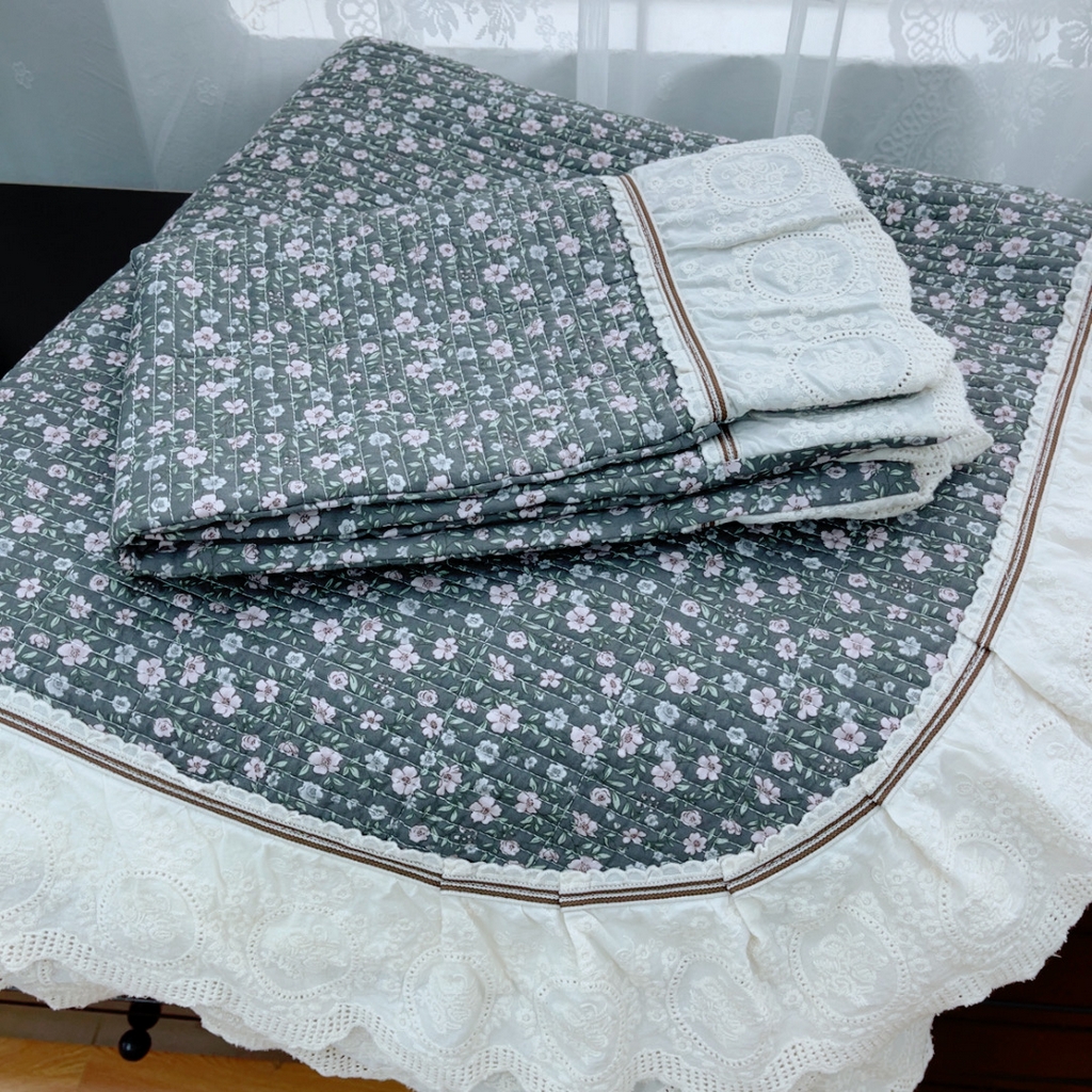 91家纺网 家纺一手货源 找家纺 暖居 2025新款法式13370高密小碎花40支全棉纯棉床盖四件套 竺蓝