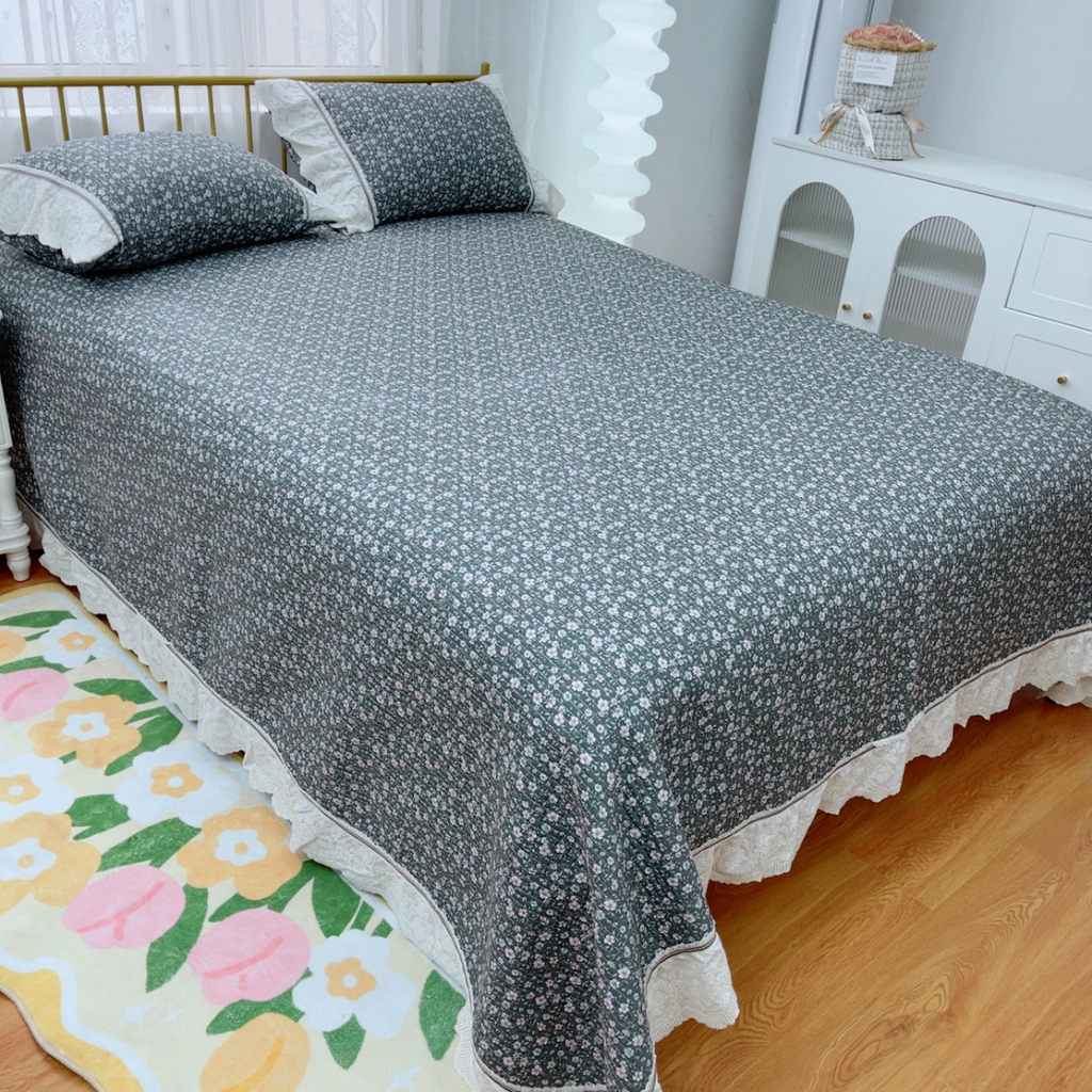 91家纺网 家纺一手货源 找家纺 暖居 2025新款法式13370高密小碎花40支全棉纯棉床盖四件套 竺蓝