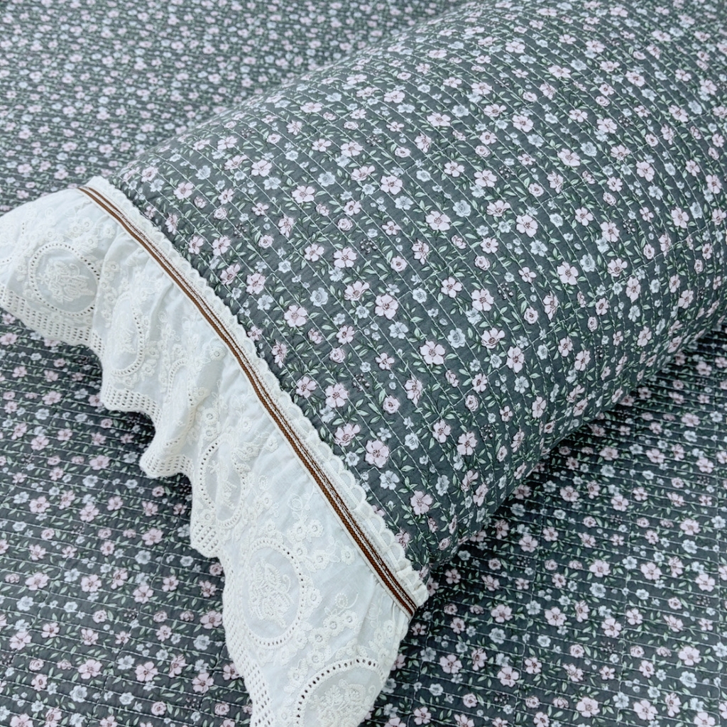 91家纺网 家纺一手货源 找家纺 暖居 2025新款法式13370高密小碎花40支全棉纯棉床盖四件套 竺蓝