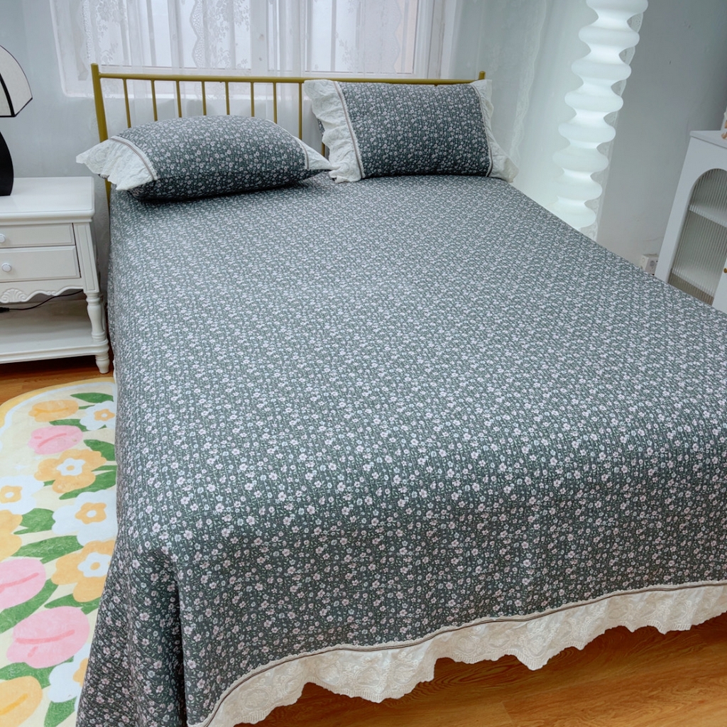 91家纺网 家纺一手货源 找家纺 暖居 2025新款法式13370高密小碎花40支全棉纯棉床盖四件套 竺蓝