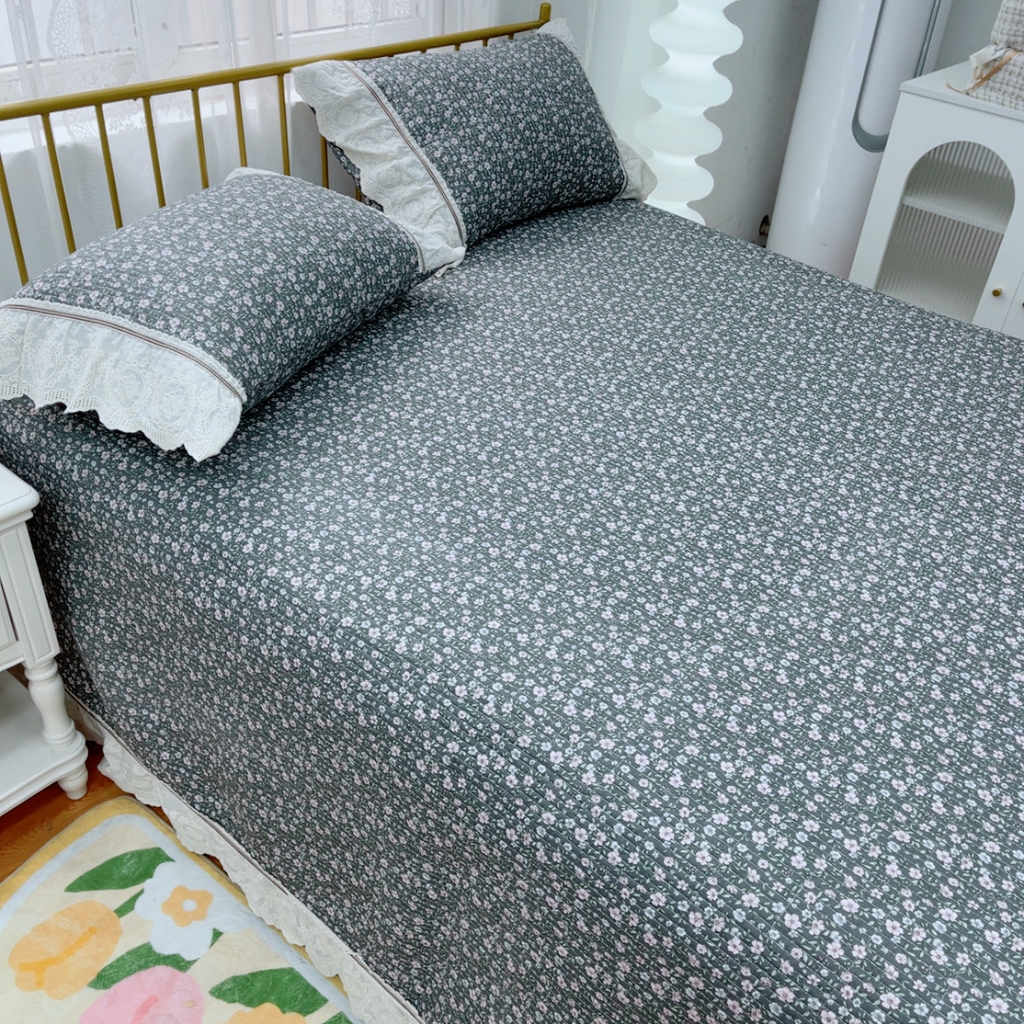 91家纺网 家纺一手货源 找家纺 暖居 2025新款法式13370高密小碎花40支全棉纯棉床盖四件套 竺蓝