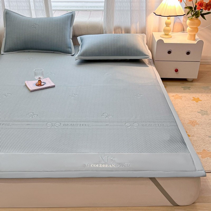 暖居 2025新款复合凉席席子三件套 简约包边款蓝色