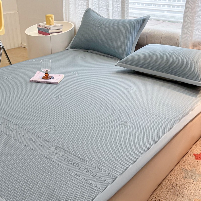 91家纺网 家纺一手货源 找家纺 暖居 2025新款复合凉席席子三件套 简约包边款蓝色