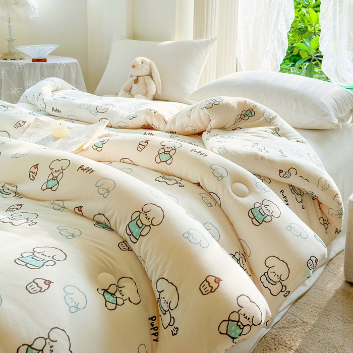 91家纺网 家纺一手货源 找家纺  提供买家秀爆款花型不断货A类母婴级宝宝被针织棉夏被空调被春秋被冬被大豆被被子被芯 快乐狗【A类针织棉面料母婴可用】