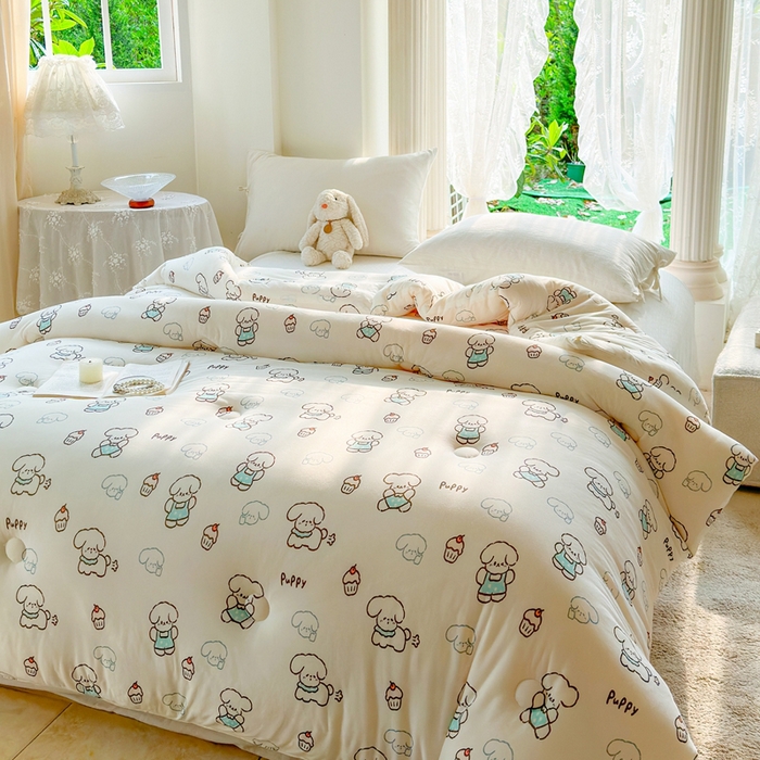 91家纺网 家纺一手货源 找家纺  提供买家秀爆款花型不断货A类母婴级宝宝被针织棉夏被空调被春秋被冬被大豆被被子被芯 快乐狗【A类针织棉面料母婴可用】