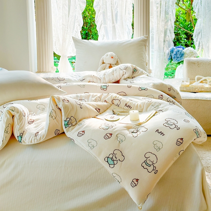 91家纺网 家纺一手货源 找家纺  提供买家秀爆款花型不断货A类母婴级宝宝被针织棉夏被空调被春秋被冬被大豆被被子被芯 快乐狗【A类针织棉面料母婴可用】