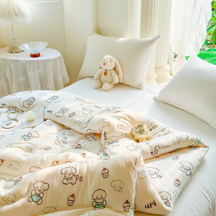 91家纺网 家纺一手货源 找家纺  提供买家秀爆款花型不断货A类母婴级宝宝被针织棉夏被空调被春秋被冬被大豆被被子被芯 快乐狗【A类针织棉面料母婴可用】