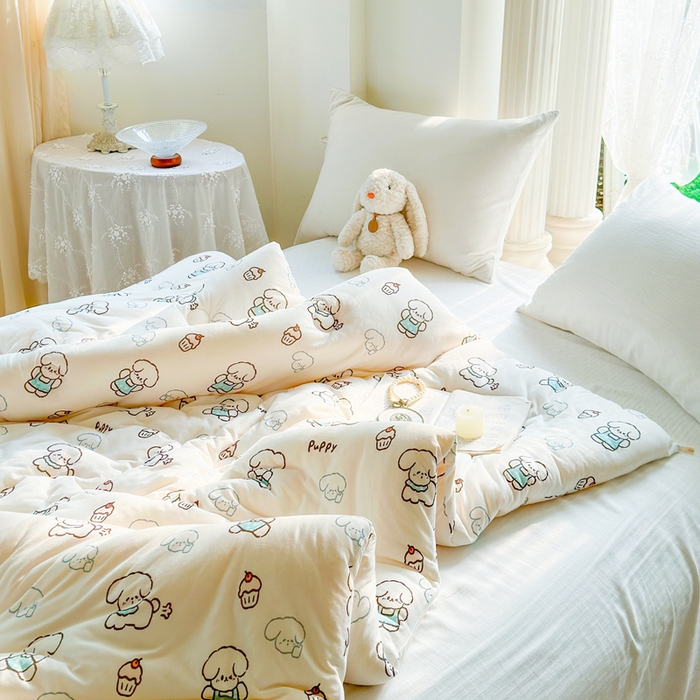 91家纺网 家纺一手货源 找家纺  提供买家秀爆款花型不断货A类母婴级宝宝被针织棉夏被空调被春秋被冬被大豆被被子被芯 快乐狗【A类针织棉面料母婴可用】