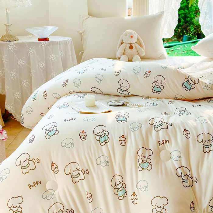 91家纺网 家纺一手货源 找家纺  提供买家秀爆款花型不断货A类母婴级宝宝被针织棉夏被空调被春秋被冬被大豆被被子被芯 快乐狗【A类针织棉面料母婴可用】