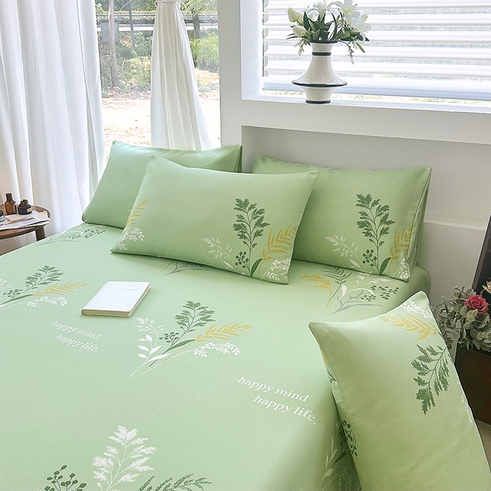 91家纺网 家纺一手货源 找家纺 家贝爱2025原棉印花老粗布床单凉席三件套 盎然春色