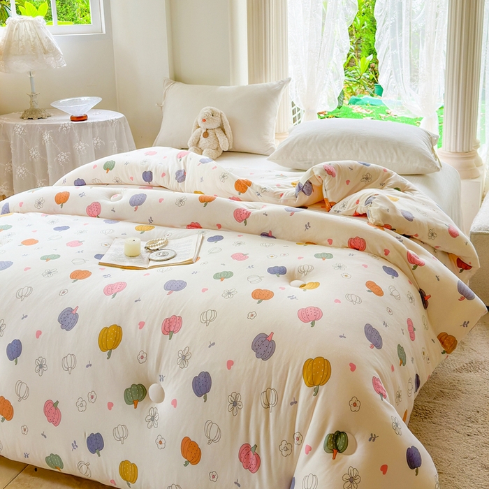 91家纺网 家纺一手货源 找家纺  提供买家秀爆款花型不断货A类母婴级宝宝被针织棉夏被空调被春秋被冬被大豆被被子被芯 七彩南瓜【A类针织棉面料母婴可用】