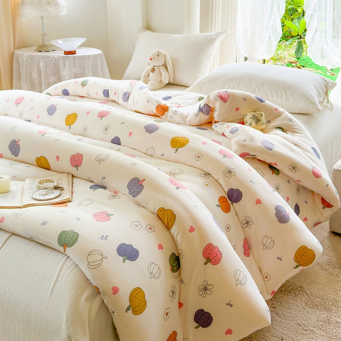 91家纺网 家纺一手货源 找家纺  提供买家秀爆款花型不断货A类母婴级宝宝被针织棉夏被空调被春秋被冬被大豆被被子被芯 七彩南瓜【A类针织棉面料母婴可用】