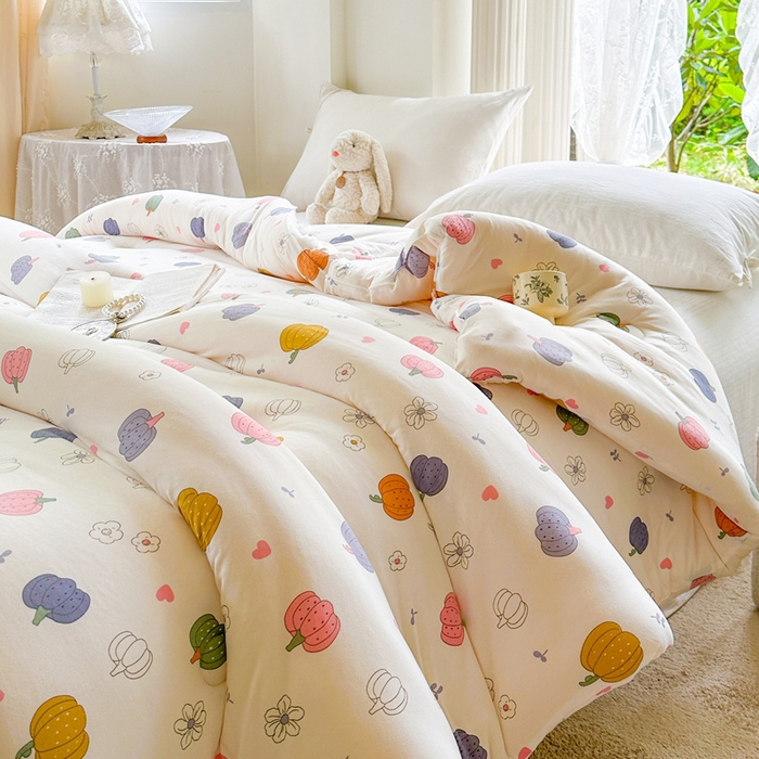 91家纺网 家纺一手货源 找家纺  提供买家秀爆款花型不断货A类母婴级宝宝被针织棉夏被空调被春秋被冬被大豆被被子被芯 七彩南瓜【A类针织棉面料母婴可用】