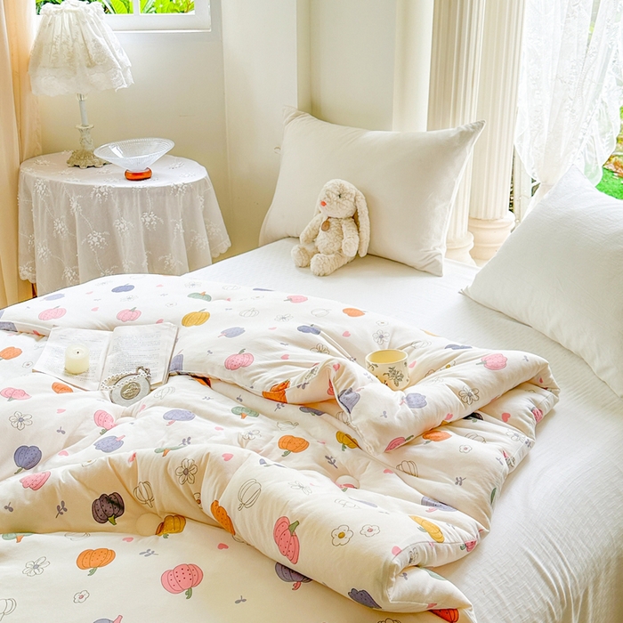 91家纺网 家纺一手货源 找家纺  提供买家秀爆款花型不断货A类母婴级宝宝被针织棉夏被空调被春秋被冬被大豆被被子被芯 七彩南瓜【A类针织棉面料母婴可用】