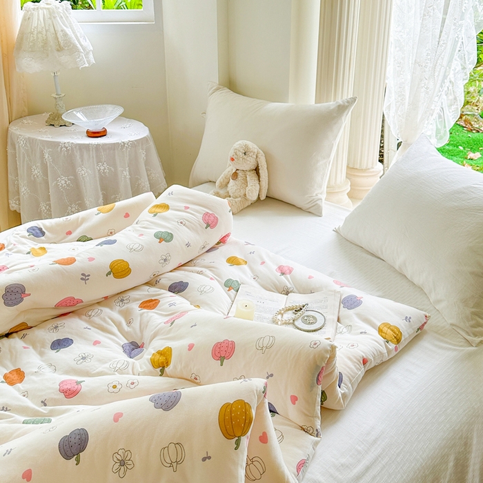 91家纺网 家纺一手货源 找家纺  提供买家秀爆款花型不断货A类母婴级宝宝被针织棉夏被空调被春秋被冬被大豆被被子被芯 七彩南瓜【A类针织棉面料母婴可用】