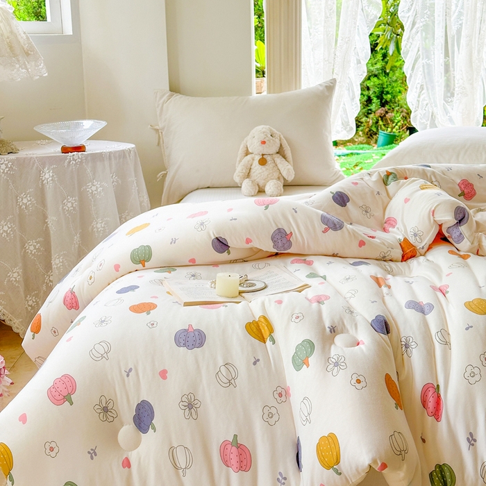 91家纺网 家纺一手货源 找家纺  提供买家秀爆款花型不断货A类母婴级宝宝被针织棉夏被空调被春秋被冬被大豆被被子被芯 七彩南瓜【A类针织棉面料母婴可用】