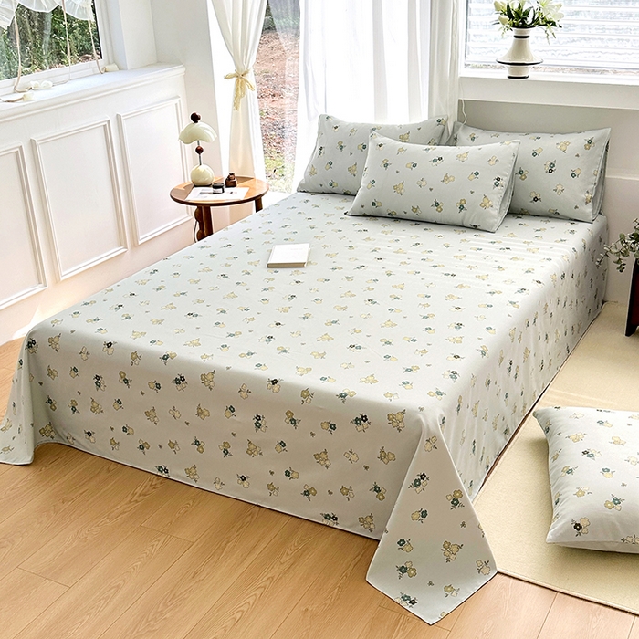 91家纺网 家纺一手货源 找家纺 家贝爱2025原棉印花老粗布床单凉席三件套 繁花静雅