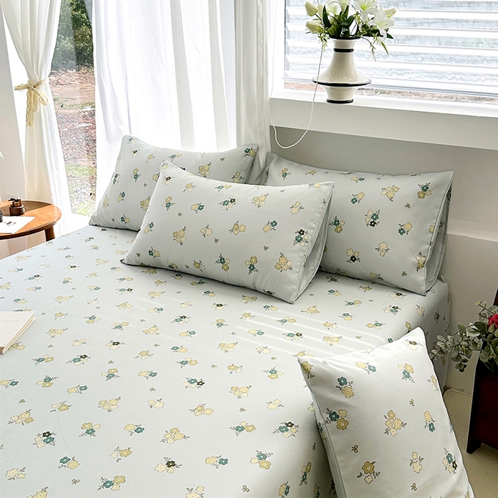 91家纺网 家纺一手货源 找家纺 家贝爱2025原棉印花老粗布床单凉席三件套 繁花静雅