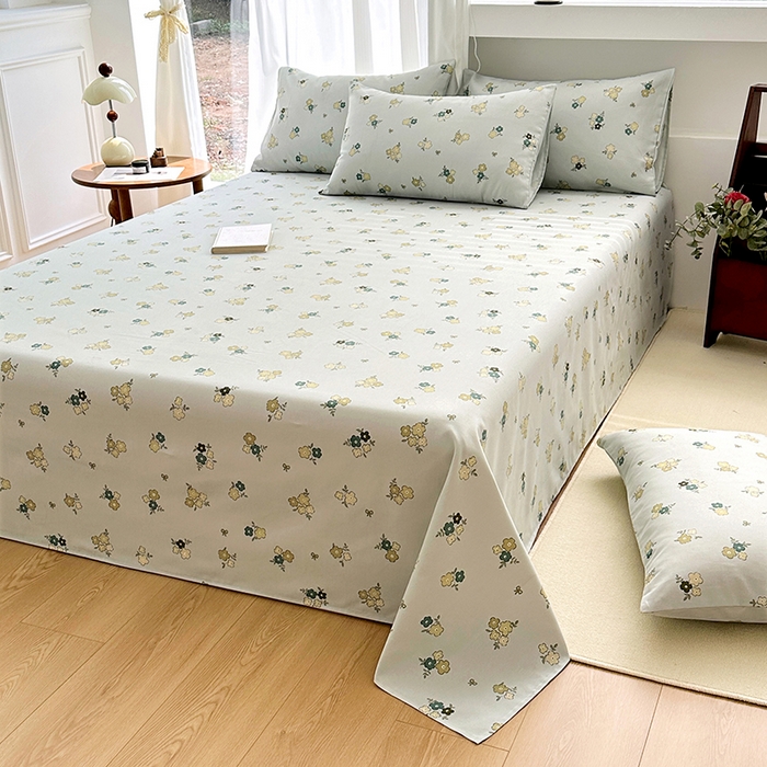 91家纺网 家纺一手货源 找家纺 家贝爱2025原棉印花老粗布床单凉席三件套 繁花静雅