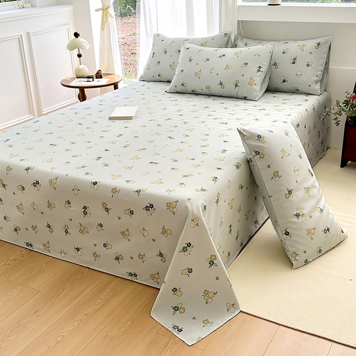 91家纺网 家纺一手货源 找家纺 家贝爱2025原棉印花老粗布床单凉席三件套 繁花静雅