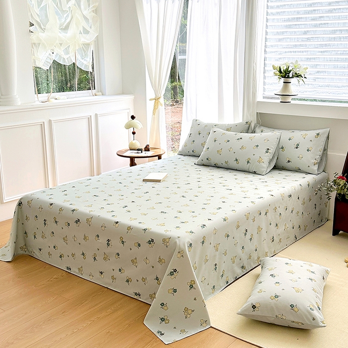 91家纺网 家纺一手货源 找家纺 家贝爱2025原棉印花老粗布床单凉席三件套 繁花静雅